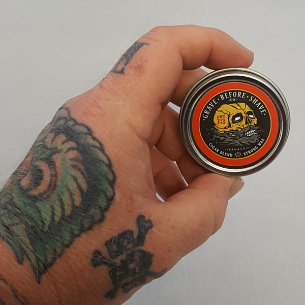 Fisticuffs™ Cigar Blend Strong Hold Mustache Wax 1 OZ. Tin Grave Before Shave